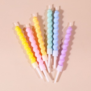 Twisted Spiral Birthday Candles Colorful Macaron Style Cake Decorations <b>Paraffin</b> Material Pack Of 6 - Product Image 1
