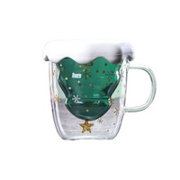 Vente en gros de tasse cadeau de 250ml Arbre de Noël à souhaits de Noël Cadeau de Noël Tasse en verre à double paroi Tasse de Noël
