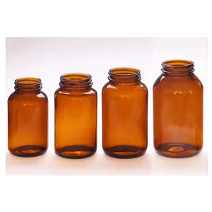 Botol Kaca Mulut Lebar Amber, 120CC 250cc 500Ml 750cc Kapasitas Besar dengan Topi Aluminium untuk Pil Vitamin