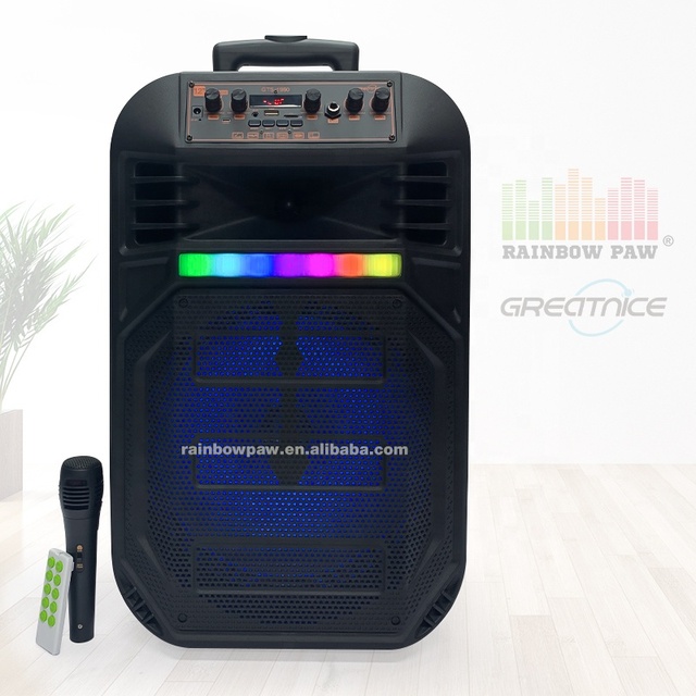12 Inch Trolley Party Bt Speaker Karaoke Wireless Bass Usb Aux Speaker With Wired Microphone Remote Led Lighting Gts-1960