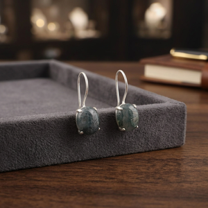 Boucles d'oreilles en agate mousse, bijoux artisanaux indiens, en argent sterling 925 plaqué, pour femmes et filles. - Product Image 3