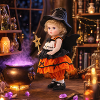 Poupée Reborn en vinyle de 18 pouces pour Halloween, costume de sorcière avec ailes de chauve-souris, baguette magique, cheveux bouclés, poupée nouveau-né pour jeu d'imitation