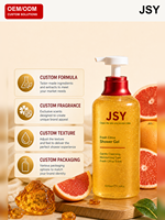 Gel Douche Éclaircissant 500ml OEM ODM Marque Privée Parfum Pamplemousse Agrumes Hydratant Contrôle du Sébum Lissant pour la Peau