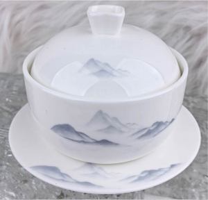 Service de table en porcelaine fine 45% (High Bone China) à motif de jardin chinois ancien, avec décor doré, pour banquets d'hôtel de luxe, personnalisable - Product Image 3