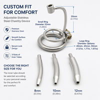 Cage de chasteté masculine en acier inoxydable avec tube urétral amovible, dispositif de chasteté CB, plug urétral de différentes tailles, jouet de contrainte SM pour hommes