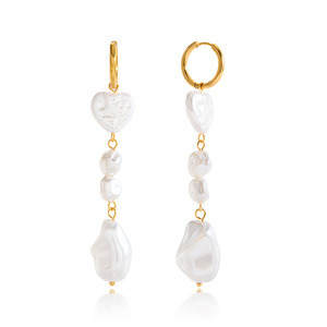 ต่างหูมุกทรงหัวใจ 18K ทองสแตนเลสสตีล สำหรับผู้หญิง สวมใส่ได้ทุกวัน - Product Image 5