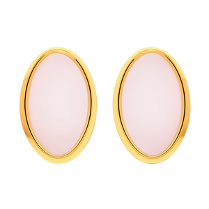 Boucles d'oreilles classiques SmileJoyas en acier inoxydable 316L plaqué or PVD, serti clos, pierre ovale en résine résistante - Product Image 2