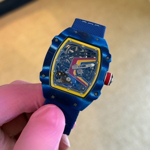 Montre mécanique automatique ultra-fine 7,8 mm en fibre de carbone bleue RM67-02 version haute, bracelet en nylon, fonctionnement à sept points d'engrenage - Product Image 1