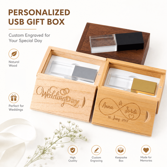 USB2.0 3.0 Wedding Photography Gift Wooden Crystal Pendrive 64GB 32GB 16GB 4GB Memory Flash Stick Pen Drive Usb Flash Drive