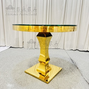 Hot Sale Factory Price Hotel Events Wedding Party Furniture Round Dining <strong>Tables</strong> Gold Stainless Steel Mirror <strong>Glass</strong> Cake <strong>Table</strong> - Product Image 2