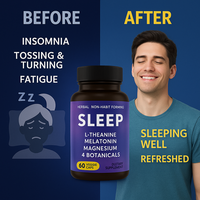 Capsules végétales OEM à marque privée de mélatonine, L-théanine et magnésium (60 gélules) pour adultes – Soutien au sommeil – Halal GMP