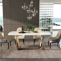 Ensemble de 4 chaises et table à manger modernes en acier inoxydable doré et marbre pour petit restaurant et gain de place