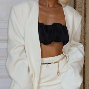 Conjunto de Blazer Elegante Personalizado para Mujer, Manga Larga, Falda Cruzada Blanca Mini, 2 Piezas, Trajes de Oficina para Mujer - Product Image 2