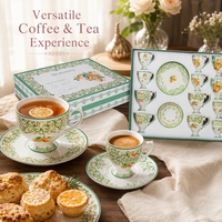 Service à thé en porcelaine italienne écologique, 24 pièces, design moderne, compatible lave-vaisselle, boîte cadeau, motif orange, tasses et soucoupes en céramique