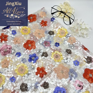 Tissu en dentelle brodée de sequins et de perles multicolores de luxe pour robe de mariée africaine - Product Image 5