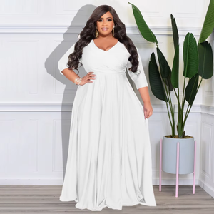 Elegante Vestido Largo con Cuello Cruzado <span class=keywords><strong>y</strong></span> Cintura Imperio, Vestido de Novia de Punto Elástico con Cuello en V <span class=keywords><strong>y</strong></span> Siete Mangas para Mujer - Product Image 6