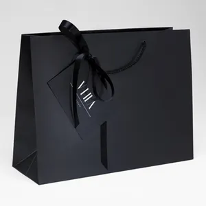 Custom Brand Logo Luxury Black Paper Apparel Packaging Shopping Promotion Gift Bag Printing