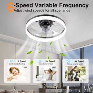 19.7'' LED <b>Ceiling</b> <b>Fan</b> Light with <b>Remote</b> & App <b>Control</b>, 6 Speeds, Dimmable, 3000K-6500K, Flush Mount BLACK Fandelier for Bedroom - Product Image 3
