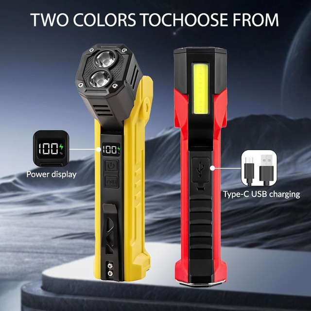 Multifunctional Rechargeable LED Flashlight 7 Light Modes 180 Adjustable USB Power Bank Waterproof Portable Work Light Outdoor