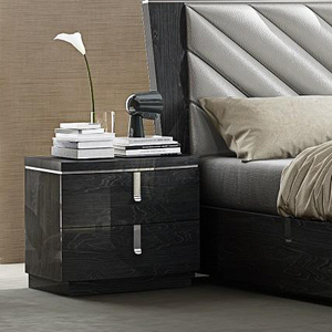 NOVA 2021 Juego de Muebles de Dormitorio Principal Moderno Italiano Tamaño King en Cuero Sintético Negro Brillante China - Product Image 3