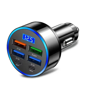 <span class=keywords><strong>Chargeur</strong></span> <span class=keywords><strong>de</strong></span> voiture USB C 6 en 1 avec écran LED, charge super rapide, adaptateur pour véhicule pour iPhone <span class=keywords><strong>Samsung</strong></span>, produits tendance 2025, nouveautés - Product Image 1