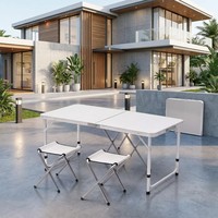 Ensemble de table et de chaises pliantes en aluminium pour l'extérieur avec logo personnalisé, 5 pièces, léger, portable, réglable en hauteur, mobilier d'extérieur