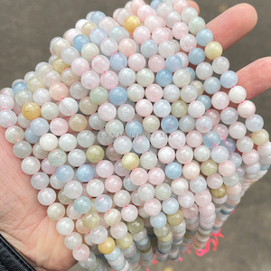 อัญมณี JD ลูกปัดหินมอร์กาไนต์ธรรมชาติทรงกลมหลวมพลัง5A สีสันสดใสสำหรับทำเครื่องประดับด้วยหินจริง - Product Image 4