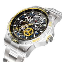 Montre mécanique automatique squelette pour homme, grand cadran 43 mm, bracelet en acier inoxydable, lunette multicolore, montre de sport pour homme