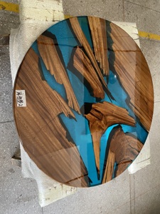 <span class=keywords><strong>Table</strong></span> basse en résine époxy bleu rivière, design idéal pour le salon - Product Image 4