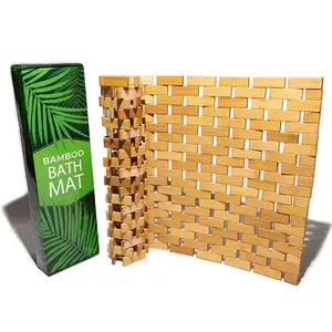 Tapete de chuveiro de bambu antiderrapante, tapete de banheiro retangular de bambu