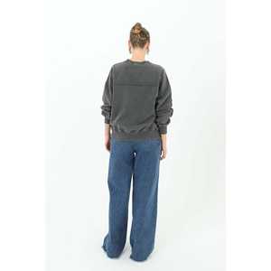 Sweat-shirt oversize pour femme, anthracite, tricoté, manches longues, design asymétrique, anti-boulochage - Product Image 4