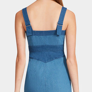 Moda verano fuera del hombro empalme Patchwork <span class=keywords><strong>costura</strong></span> lavado Casual Midi largo Denim Jeans vestido de mujer - Product Image 6