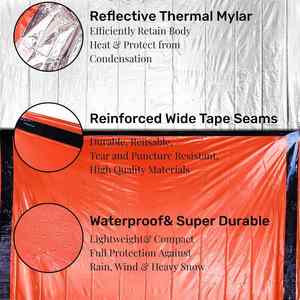 Lot de 6 sacs de couchage d'urgence thermiques, sacs de bivouac légers et portables en PE/Nylon aluminisé, toutes saisons, pour adultes, fabriqués en Chine - Product Image 3