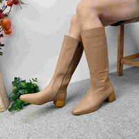 Manlunluo Nouveauté Automne En Stock Bottes Chevalier à Bout Pointu en Cuir de Vachette Pleine Fleur Couleur Unie à Haute Tige et Fermeture Éclair Latérale