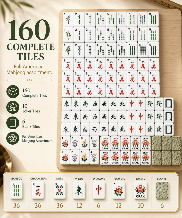 American Mahjong Set 160 166 Tiles 30mm Regular Size Panda Floral ...