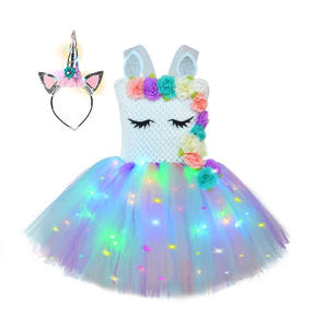 Robe de princesse en Tulle pour enfants, vente en gros, <span class=keywords><strong>Tutu</strong></span> avec bandeau, <span class=keywords><strong>licorne</strong></span>, lumière LED, Costumes de fête d'halloween - Product Image 3