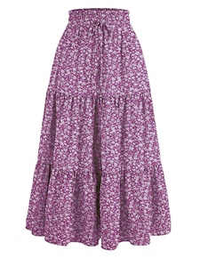Falda Larga Maxi Vintage con Estampado Floral, Cintura Alta Elástica y Plisada, Fluida de Corte A, para Niña Pequeña, Otoño 2025, Atuendos Boho para Mujer - Product Image 3