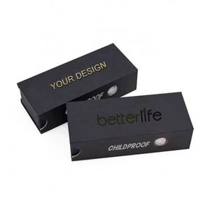 Custom Packaging Child Resistant Black <b>Box</b> 0.5ml or 1ml Drawer Packaging <b>Box</b> With <b>Clear</b> Window and Button - Product Image 4