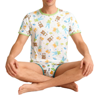 T-shirt imprimé Teddy Bear pour adulte, haut pour adulte avec boutons-pression sur l'épaule pour homme, jolies tenues ABDL