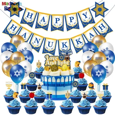 Happy Chanukka Chanukka Party Dekoration Set Chanukka Hängende Wirbel Stern Dreidel Menorah Banner Girlande Kuchen deckel Y890