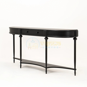 Beaumont <b>Black</b> Demilune <b>Console</b> <b>Table</b> with Two Drawers and Turned Legs Classic Curved Sofa <b>Table</b> Elegant Home Furniture Decor - Product Image 2