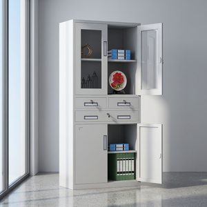 Steel Storage Cupboard Metal Office Organization Glass Door <b>Filing</b> Cabinet with <b>Drawer</b> and Display Windows - Product Image 6