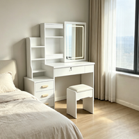 Table de maquillage moderne blanche avec miroir LED et tiroirs pour chambre à coucher, appartement, meubles de maison