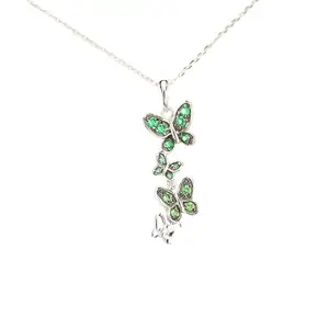 China Factory Temperament Fine Silver Jewelry 925 Silver Green Crystal Butterfly Pendant Necklace