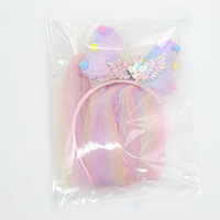 Penjualan Panas Bando Kepala Unicorn Pelangi dari Jaring Plastik untuk Bayi Perempuan Bando Bunga untuk Pesta Ulang Tahun.