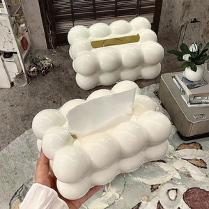 Boîte à mouchoirs moderne en plastique effet bulle nuage pour salle de bain, design haut de gamme pour salon, avec ressort de levage automatique intégré - Product Image 4