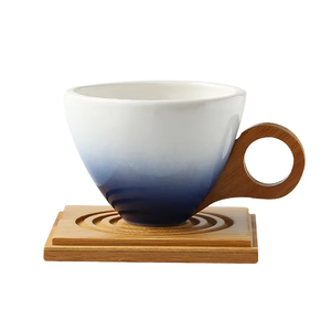Phong cách Châu Âu tiến bộ Màu gốm cốc cà phê sáng tạo Gốm tách trà với tre xử lý và Coaster - Product Image 3