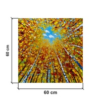 Peinture personnalisée à la main Forêt de bouleaux d'automne Acrylique sur toile Texture impasto Art mural 60x60cm Décoration intérieure Lumière du soleil