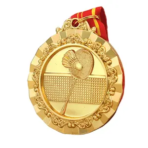 Fertigen Sie kunden spezifische 3D Gold Federball Badminton Medalla Medalha Sport Award Medaille Band Kleiderbügel benutzer definierte Badminton Medaillen