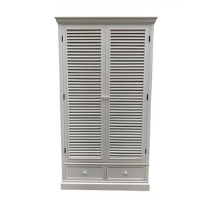Armoire à portes à persiennes blanches - Organisateur de chambre <span class=keywords><strong>multi</strong></span>-<span class=keywords><strong>rangement</strong></span> avec tringle de suspension et armoire de <span class=keywords><strong>rangement</strong></span> pour vêtements avec tiroirs - Product Image 4